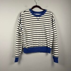 Evereve Striped Cropped Sweatshirt Small Blue White Nautical Pullover
